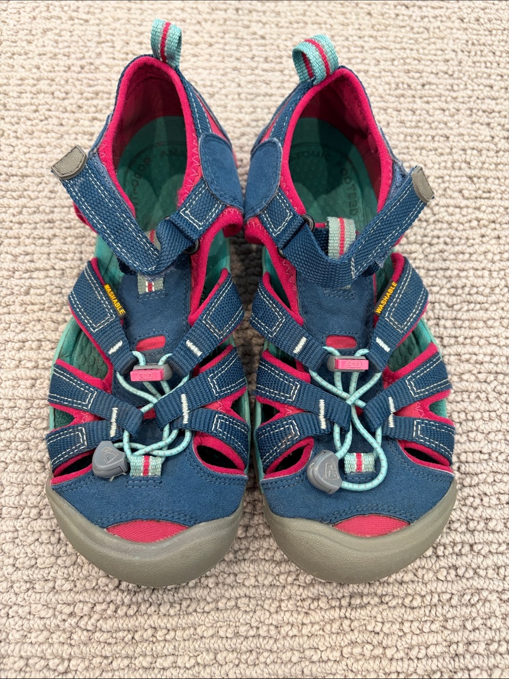 Keen Kids Navy Blue and Pink Sport Sandals with Aqua Bungee